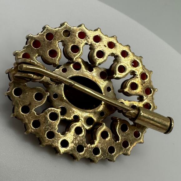 Antique signed solid 9kt gold genuine pyrope bohemian garnets brooch pin 6.39g - Picture 9 of 12